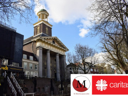 St. Augustinuskerk met logo St. Martinusparochie en caritas